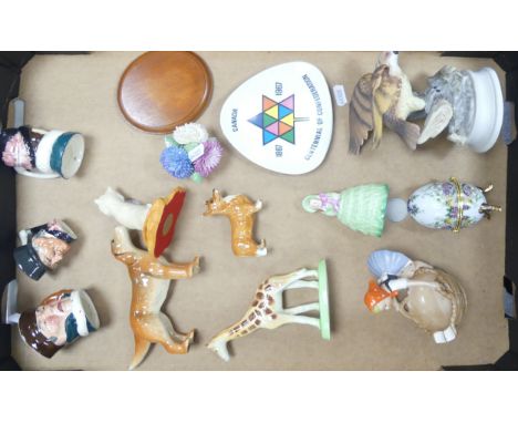 A Mixed Collection of ceramics to include W H Goss figural bell, Beswick Corgi, Goebel ashtray, model of a giraffe etc. (1 Tr