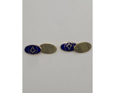 Pair 9ct and enamel masonic gentleman's cufflinks,9.1g.