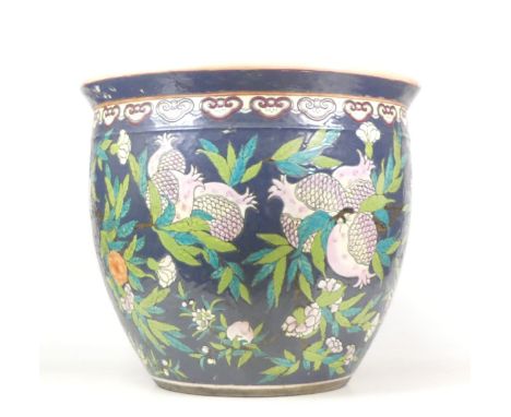 Chinese 20th Century Goldfish Bowl Planter. Decorated in vivid polychrome enamels. Height: 32.5cm