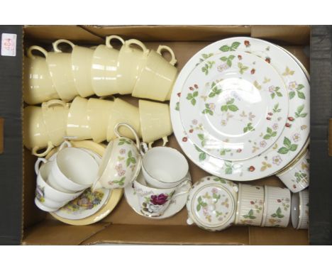 Mixed Ceramics Including Wedgwood Wild Strawberry Plates, Milk Jug, Lidded Sugar Bowl, Small Pots ( some Age Related Wear Not