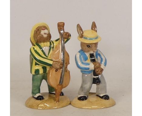 Royal Doulton Bunnykins Clarinet player DB184 and Double bass DB185 from the Jazz band collection (2)