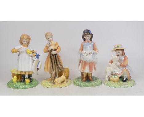 Royal Doulton, Age of Innocence Feeding Time HN337e, Puppy Love HN3371, First Outing HN3377 and Making Friends HN3372. Limite