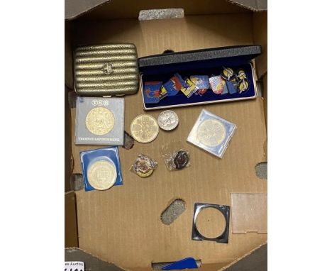 A Collection of Collectors Coins, Vintage Butlins Enamel Badges, Swimming Award Badges RLSS Bronze Cross and another RLSS