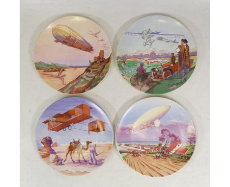 Four Poole Decorative Plates of Bi-Planes and Zeppelin Airship. (D:15cm) (4)