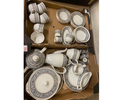 Wood &amp; Sons, Saracen Pattern Tea and Dinnerware includes Teapot, Coffee Can, Saucers, Tureen etc. (2 Trays)