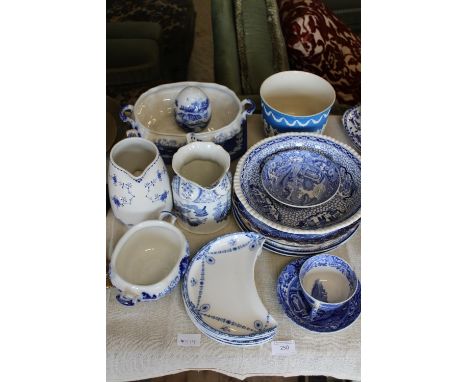 A job lot of assorted blue & white transfer printed waresIncluding Copeland and Spode etc 