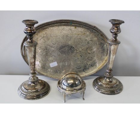 A good selection of vintage silver plated ware, (one candle stick needs re-soldering) 