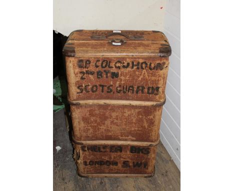 A military trunk belonging to CP Colquhoun of the 2nd battalion Scots Guards. (needs a little attn)Unable to posth85cm 