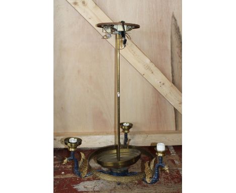 A antique brass ceiling light with griffin decoration, converted for electric useUnable to post 