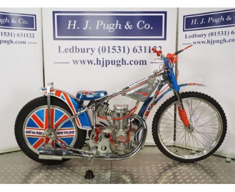 Weslake Speedway motorcycle. 1984.Believed ridden by Alan GrahameFrame - Weslake (England), all chrome centre carb frame Engi