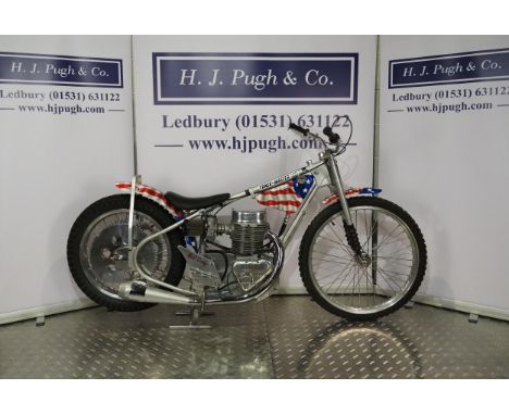 Trackmaster Ricksson Speedway motorcycle. 1975. Believed ridden by Bill Cody.Frame - Trackmaster (USA), built by Ray Hensley 