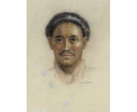 Grace Clark (British 20th Century)Portrait of the Nepalese Sherpa mountaineer Tenzing Norgay  signed 'Grace Clark' (lower rig