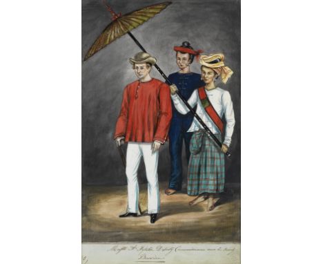 British School, 19th CenturyPortrait of Major Albert Fytche accompanied by two Burmese men bears an inscription 'Major A. Fyt