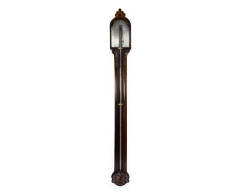 &lt;&gt; A Mahogany Stick Barometer, signed Robson, Northshields, early 19th century, inlaid crested pediment, exposed mercur