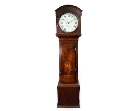 &lt;&gt; An Irish Mahogany Eight Day Longcase Clock, signed Edwd Hawkesworth, Cork, early 19th century, arched pediment, flut