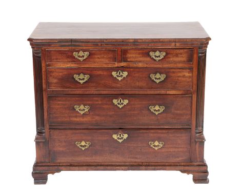A George III Mahogany and Crossbanded Straight Front Chest of Drawers, circa 1760, the moulded top above two short and three 