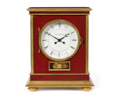 A Brass and Red Lacquered Atmos Clock, signed Jaeger LeCoultre, model: Embassy, 20th century, case with red lacquered panels,