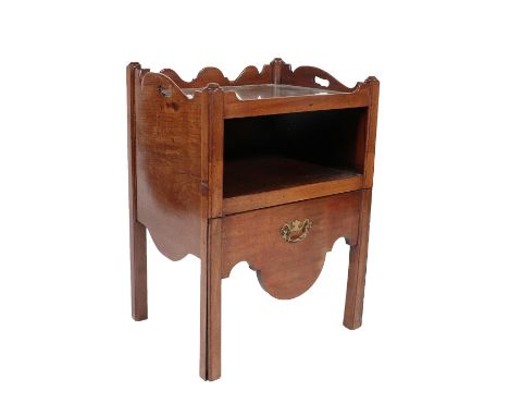 A George III Mahogany Tray-Top Bedside Commode, early 19th century, the three-quarter gallery and pierced carrying handles ab