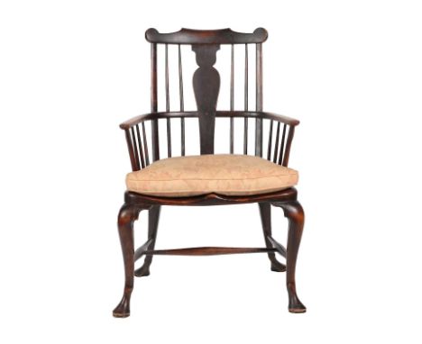 A Thames Valley Style Ash and Elm Windsor Armchair, the comb shaped top rail above a solid splat with moulded seat, on cabrio