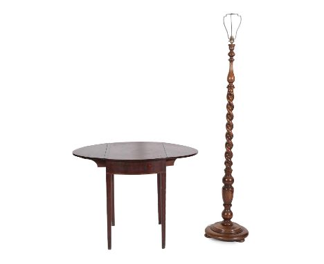 ~ An Early 20th Century Oak Barley-Twist Standard Lamp, with circular moulded base, 151cm high; A Regency Mahogany Pole Scree