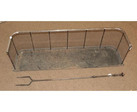 ~ An early 19th century steel two-prong toasting fork with turned and faceted handle 113cm and a pierced steel and polished c