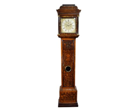 &lt;&gt; A Walnut Marquetry Eight Day Longcase Clock, signed Hen Massy, London, circa 1700, caddied pediment, brass capped co