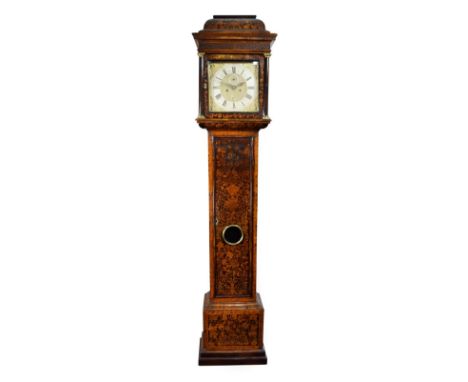 &lt;&gt; A Walnut Marquetry Eight Day Longcase Clock, signed Hen Massy, London, circa 1700, caddied pediment, brass capped co