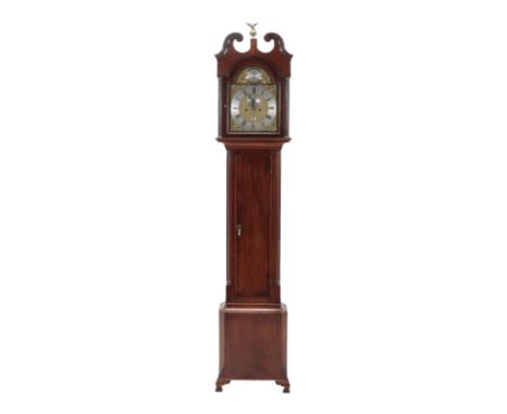 A Scottish Mahogany Eight Day Longcase Clock, signed Robt Clydsdale, Edinburgh, circa 1780, swan neck pediment, arched trunk 