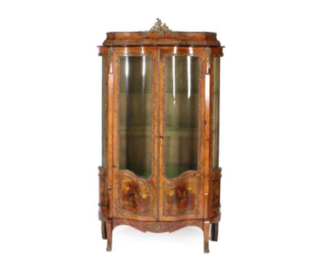 A French Rosewood Vernis Martin Style Vitrine, late 19th century, of bombé shape form with stage top and glazed doors enclosi