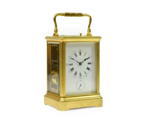 &lt;&gt; A Brass Petite Sonnerie Repeating Alarm Carriage Clock, signed Richard &amp; Co, circa 1900, carrying handle and rep