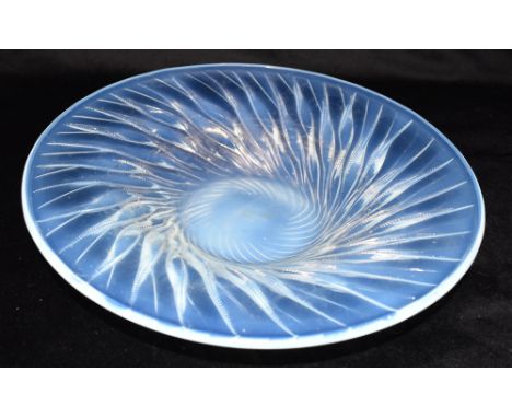  A RENE LALIQUE OPALESCENT GLASS BOWL with relief moulded repeating spiral decoration, acid etched 'R LALIQUE FRANCE' to base