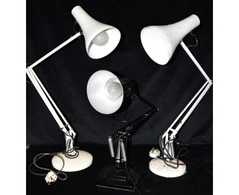A BLACK HERBERT TERRY ANGLEPOISE LAMP  model 1227, on square stepped base, and two model 90 examples (3) Condition Report : w