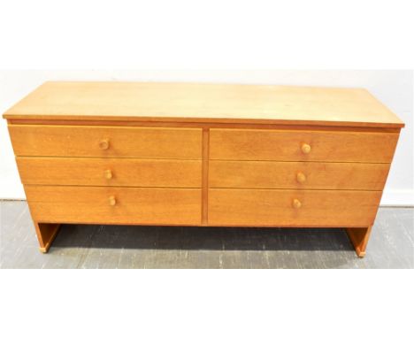 A MEREDEW LIGHT OAK CHEST OF SIX DRAWERS  142cm wide, 41cm deep 65cm high Condition Report : good condition Condition reports