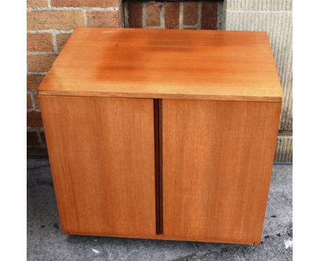 A DYNATRON TEAK RECORD CABINET  60cm wide, 43cm deep 55cm high, label to back, on casters Condition Report : fading, and some