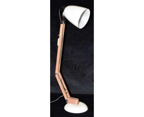 TERENCE CONRAN FOR HABITAT: A MAC LAMP  with white shade and two section faux wood arm on circular white base Condition Repor