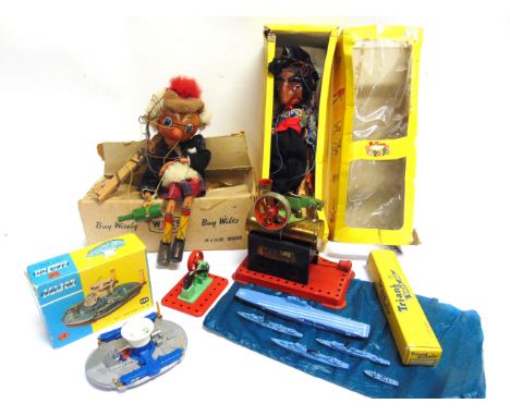 ASSORTED TOYS  comprising a Pelham Puppet Pirate, boxed (box worn); Pelham Puppet Macboozle, unboxed; Corgi Major Toys No.111