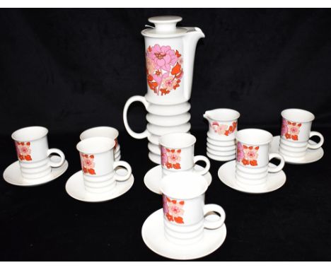 A CARLTON WARE 'WELLINGTON' PATTERN SIX SETTING COFFEE SERVICE the coffee pot 32.5cm hightiny chip to the base of one cup