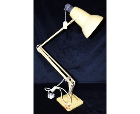 A HERBERT TERRY ANGLEPOISE LAMP  model 1227, on square stepped base, in yellow Condition Report : a crude wooden repair to th