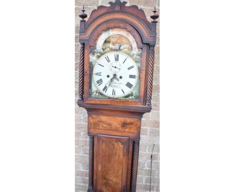 A 19TH CENTURY MAHOGANY LONGCASE CLOCK  the enamel dial signed 'J &amp; J THRISTLE Williton', with subsidiary seconds dial an