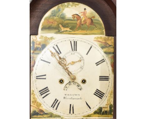 A 19TH CENTURY MAHOGANY CASED 8-DAY LONGCASE CLOCK  the enamel dial signed 'W O LANCY Wiveliscombe', with subsidiary seconds 