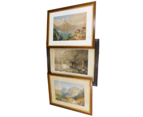 After Walter Thomas.  British Forces Landing at The Dardanelles, April 1915, monochrome print, signed in pencil, and a pair o