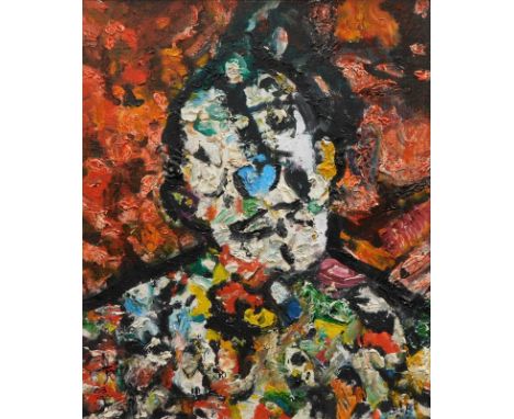 Dorothy Lee Roberts (20thC). Abstract portrait, oil on board, signed and dated (20)03, 19cm x 26cm. 