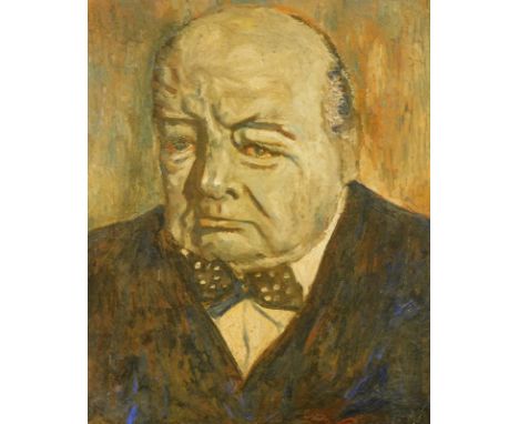 20thC School. Winston Churchill - head and shoulders portrait, oil on board, 59cm x 49cm.