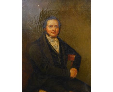 19thC School. Portrait of a seated gentleman, oil on canvas, 35.5cm x 30cm.