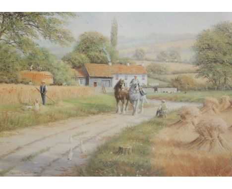 After Martin Spencer Coleman. Working horses - rural scene, coloured print, 40cm x 50cm.