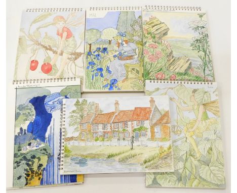 20thC School. Six watercolour sketch books, Flower Fairies, Waterfalls and Watersides, Wildflowers Norfolk, La Belle Jardinie