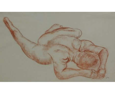 John MacNeill. L'homme, portrait of a nude male laying face down, pastel/conte, signed, 34cm x 50cm.