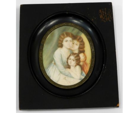 A colour print triple portrait minature, 14cm x 12cm inc. frame.