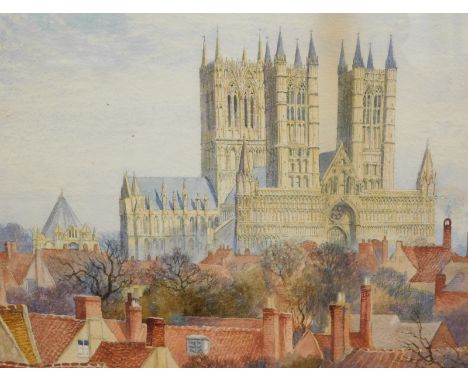 R. F. (19thC English School). Lincoln Cathedral, watercolour, 1893, initialled, 23cm x 27cm.