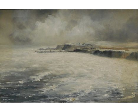 Neville R. Gray (fl.1972). Seascape, storm gathering and rough waves, oil on canvas, signed and dated (19)72, 54cm x 71cm.